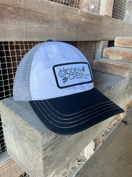 Richardson 111 Washed Retro Patch Trucker Cap - White/Charcoal/Black