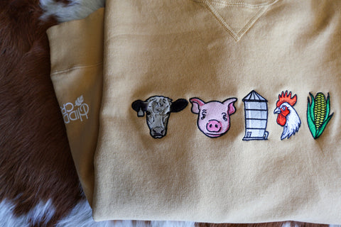 Muted Mustard Embroidered Farm Crewneck