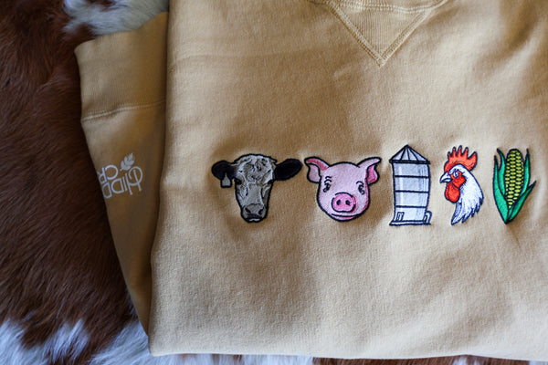 Muted Mustard Embroidered Farm Crewneck