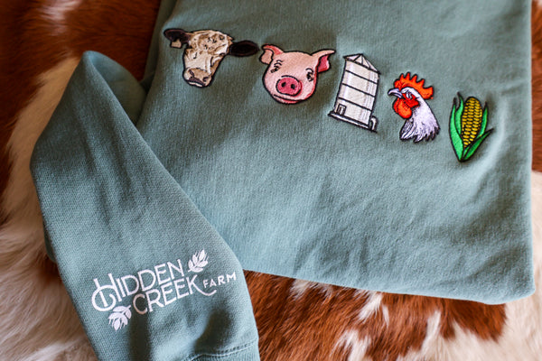 Cypress Green Embroidered Farm Crewneck