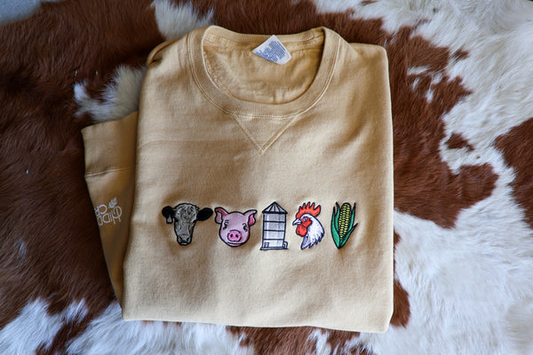 Muted Mustard Embroidered Farm Crewneck